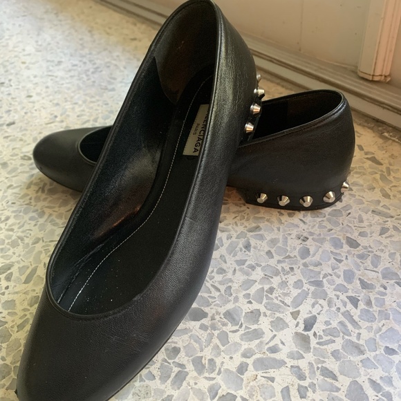 Balenciaga Black Leather Ballet Flats Size 37.5 - Picture 1 of 6